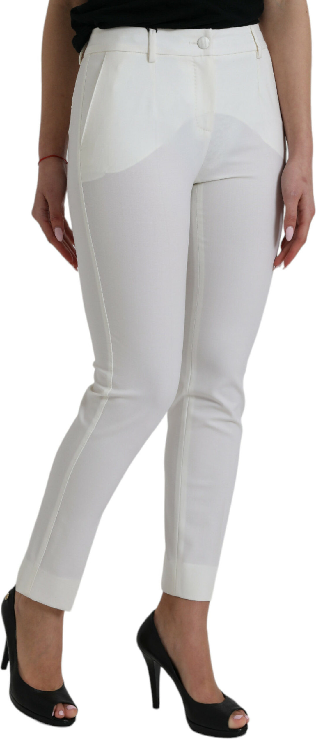 Pants Dolce & Gabbana White Wool Mid Waist Tapered