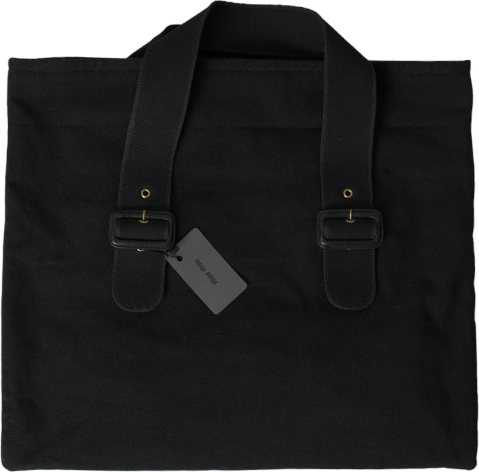 Tote Bag Miu Miu Black Canvas Denim Logo Shoulder Shopping Bag