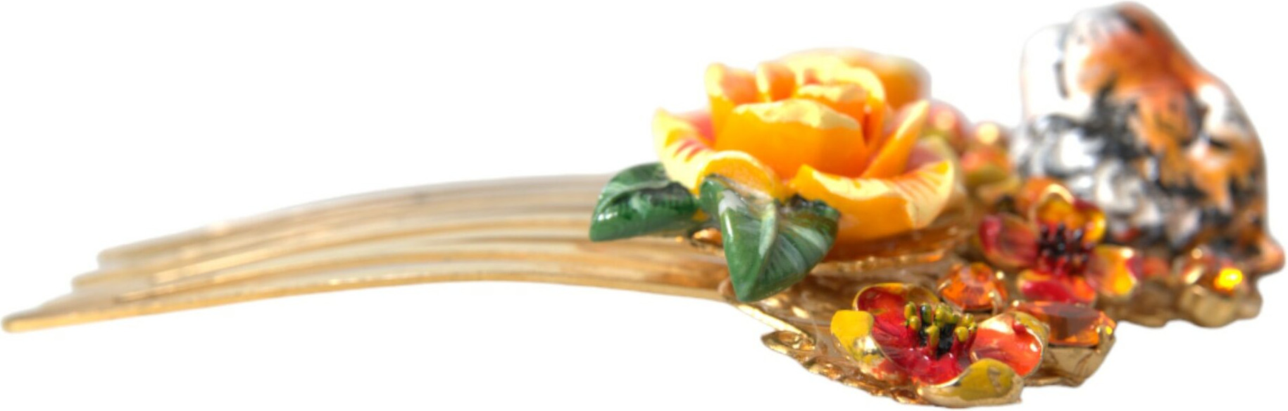 Hair Comb Dolce & Gabbana Gold Brass Crystal Leopard Floral