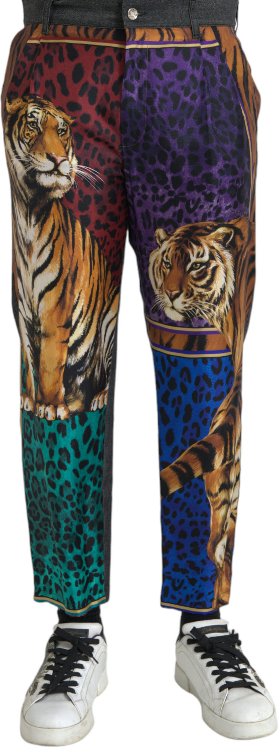 Pants Dolce & Gabbana Multicolor Tiger Leopard Loose Tapered