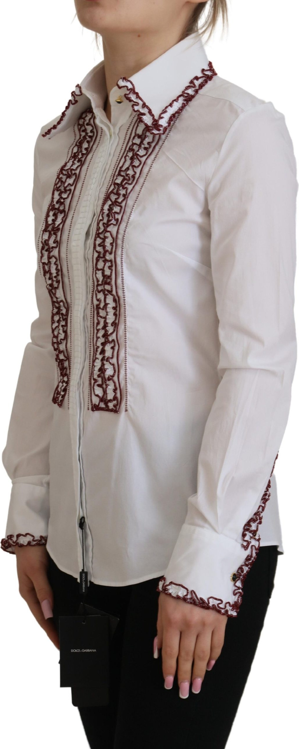 Dolce & Gabbana Polosimon Oq Dantel Uzoq Yengli Volanli Yoqali Ustki Kiyim