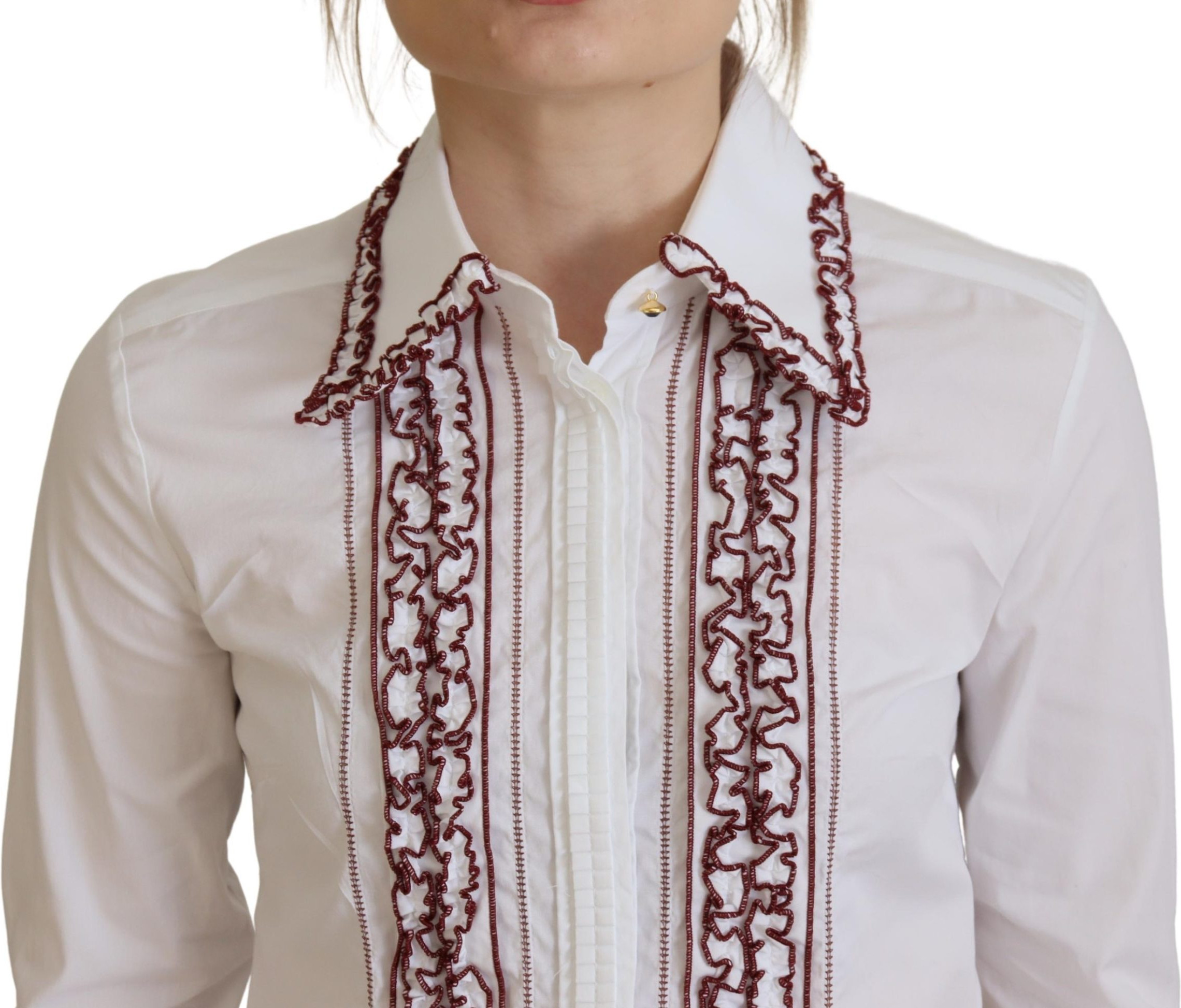 Dolce & Gabbana Polosimon Oq Dantel Uzoq Yengli Volanli Yoqali Ustki Kiyim