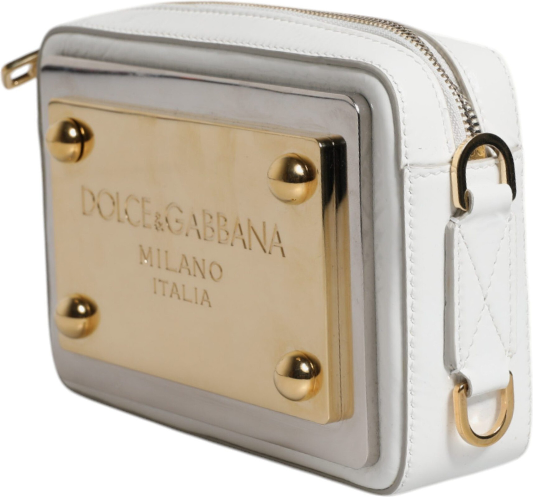 Dolce & Gabbana logotipli, charmli, oq charmli crossbody sumka