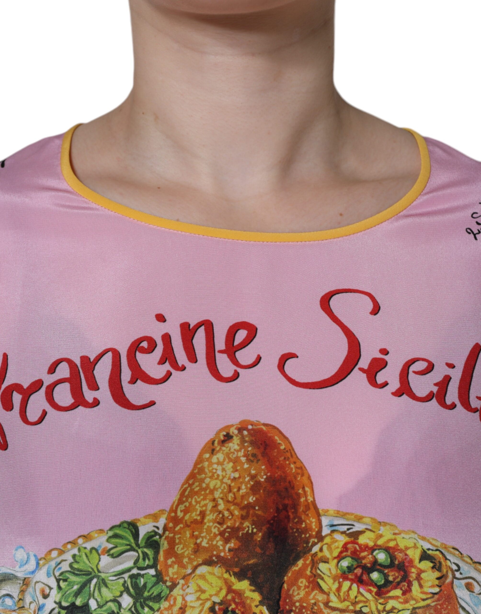 Топ Dolce & Gabbana Розовый Шелковый с Принтом Araneine Siciliana С Коротким Рукавом