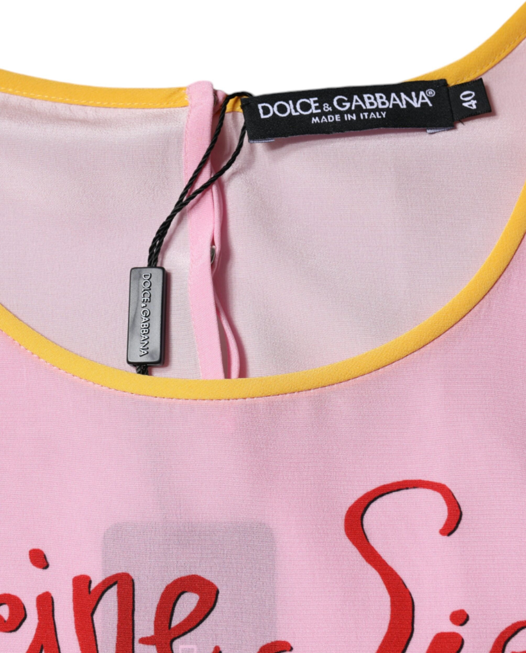 Топ Dolce & Gabbana Розовый Шелковый с Принтом Araneine Siciliana С Коротким Рукавом