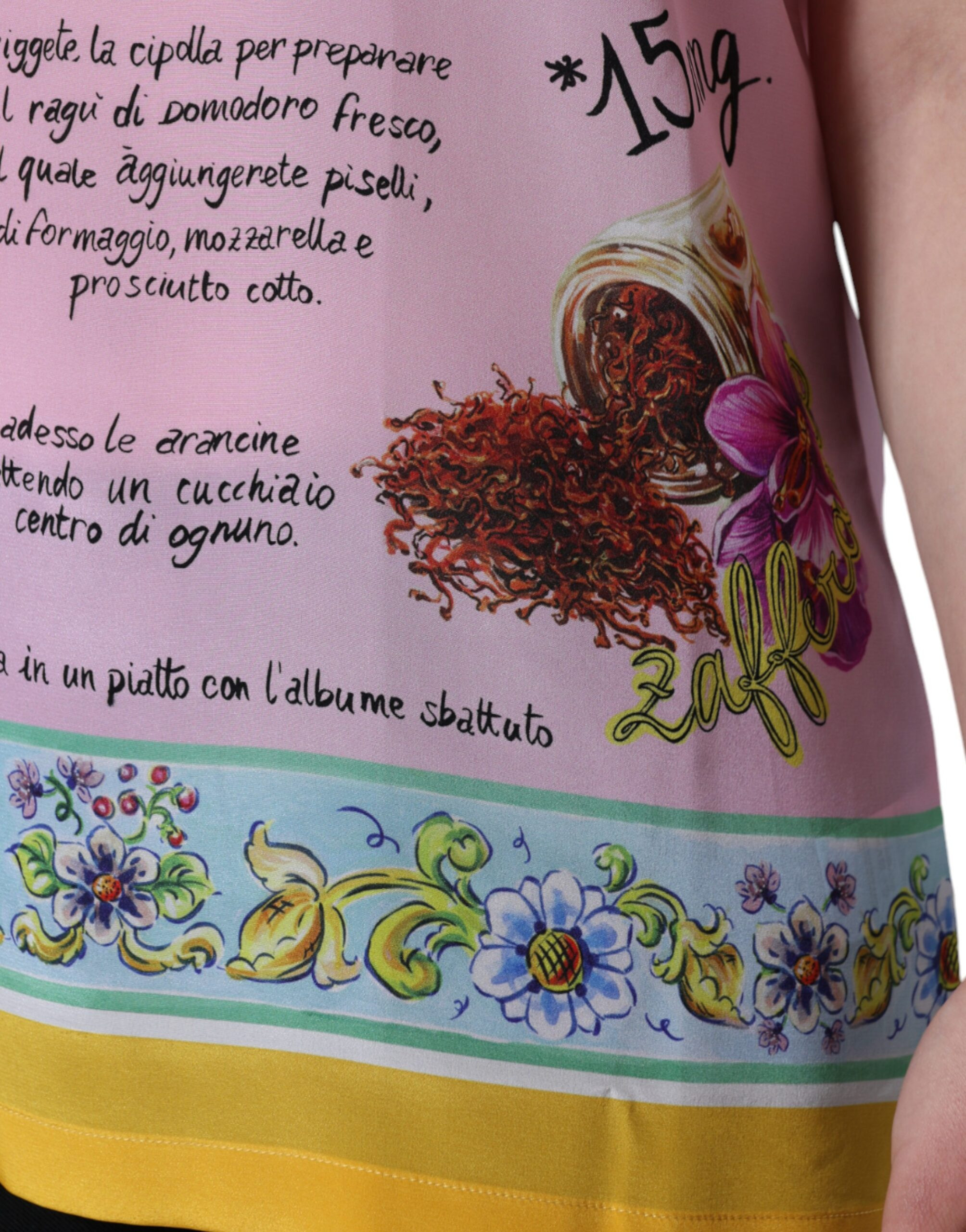 Топ Dolce & Gabbana Розовый Шелковый с Принтом Araneine Siciliana С Коротким Рукавом