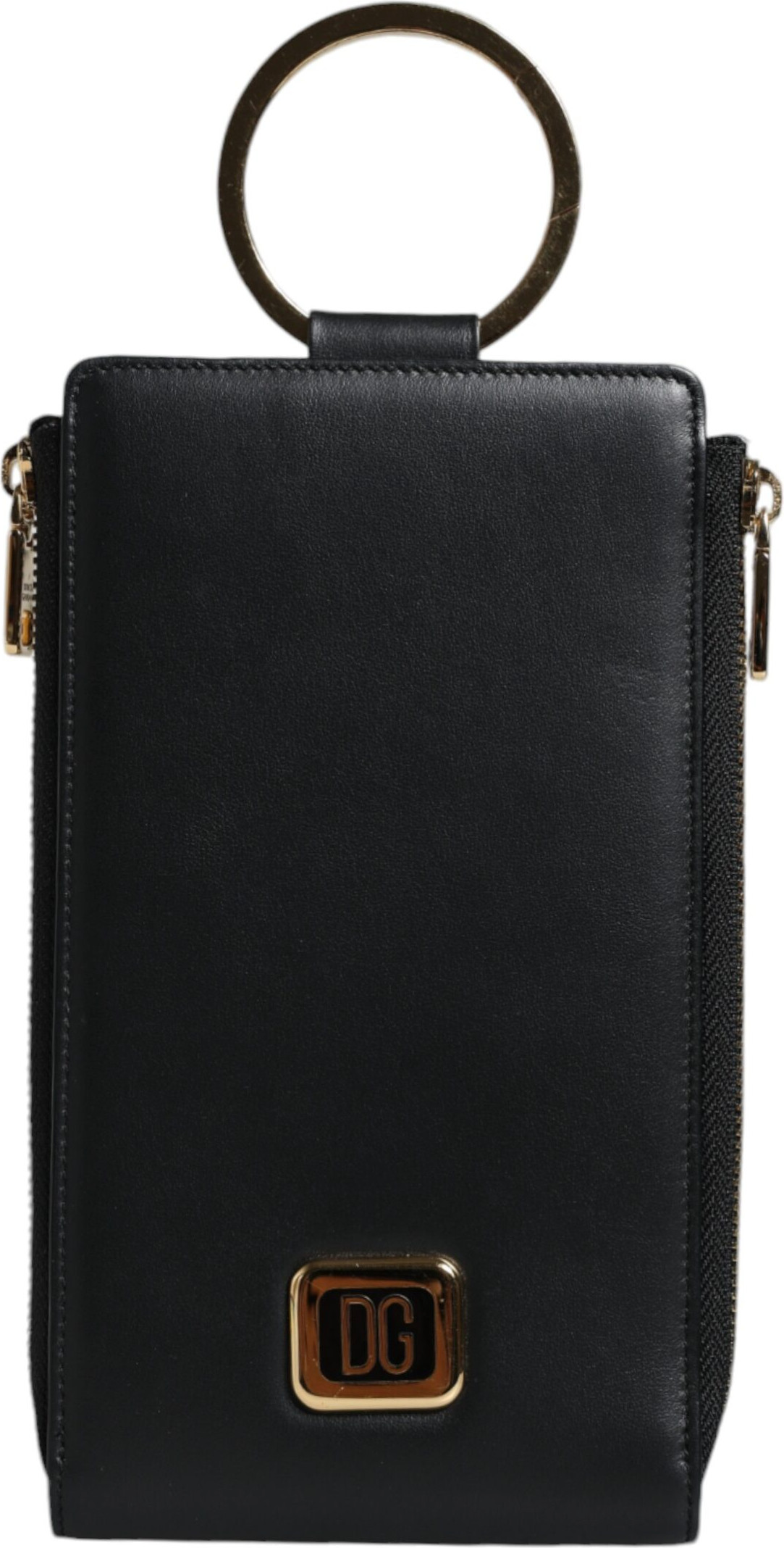 Wallet Dolce & Gabbana Black Leather Logo Plaque Neck Strap Card Coin Wallet