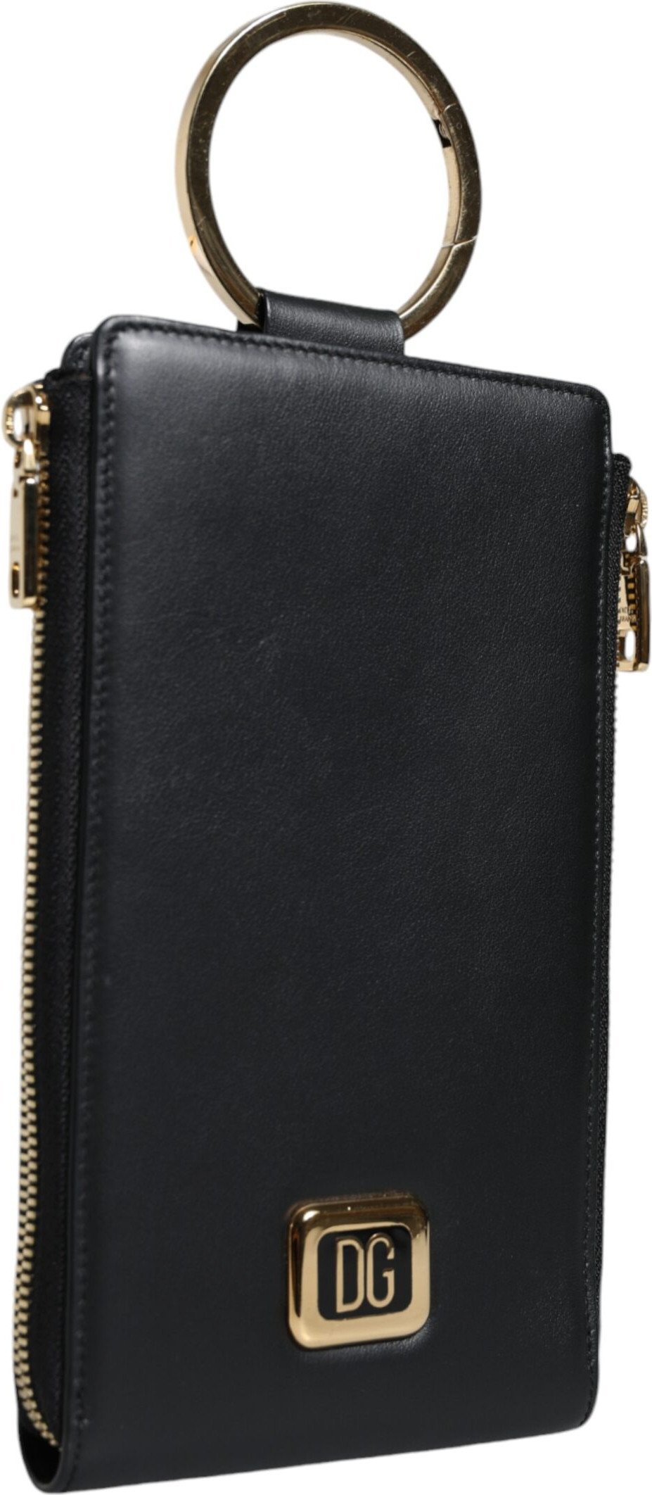 Wallet Dolce & Gabbana Black Leather Logo Plaque Neck Strap Card Coin Wallet