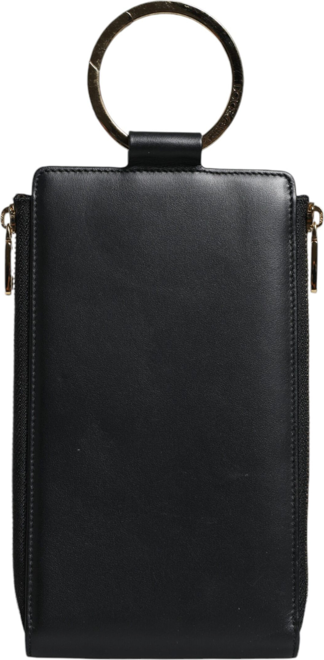 Wallet Dolce & Gabbana Black Leather Logo Plaque Neck Strap Card Coin Wallet