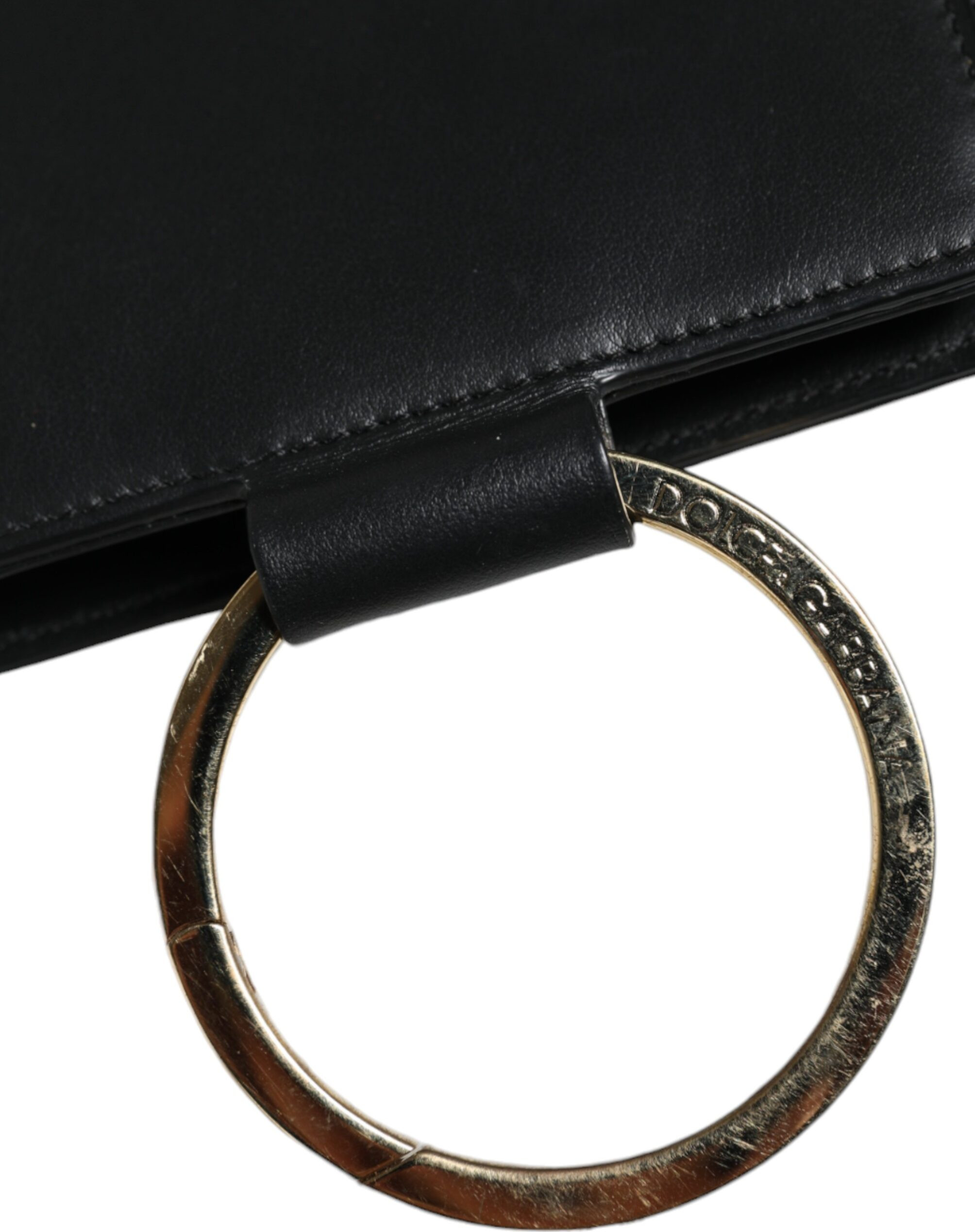 Wallet Dolce & Gabbana Black Leather Logo Plaque Neck Strap Card Coin Wallet