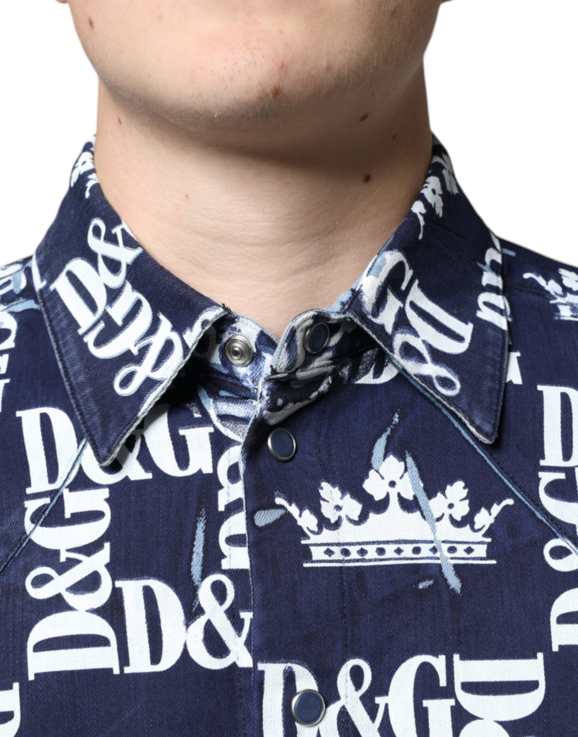 Рубашка Dolce & Gabbana Синяя Рубашка Из Хлопка Приталенного Кроя С Принтом Короны
