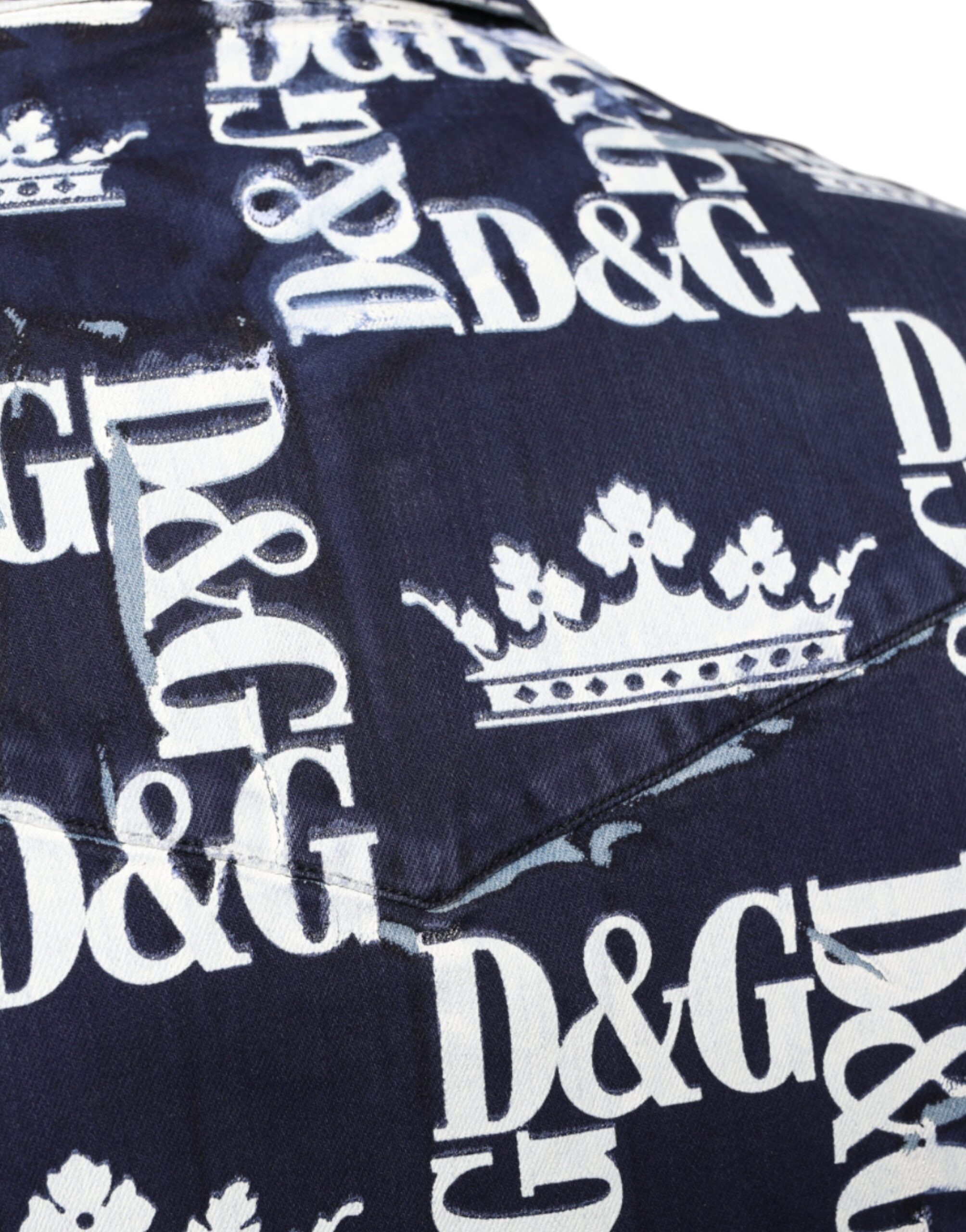 Рубашка Dolce & Gabbana Синяя Рубашка Из Хлопка Приталенного Кроя С Принтом Короны