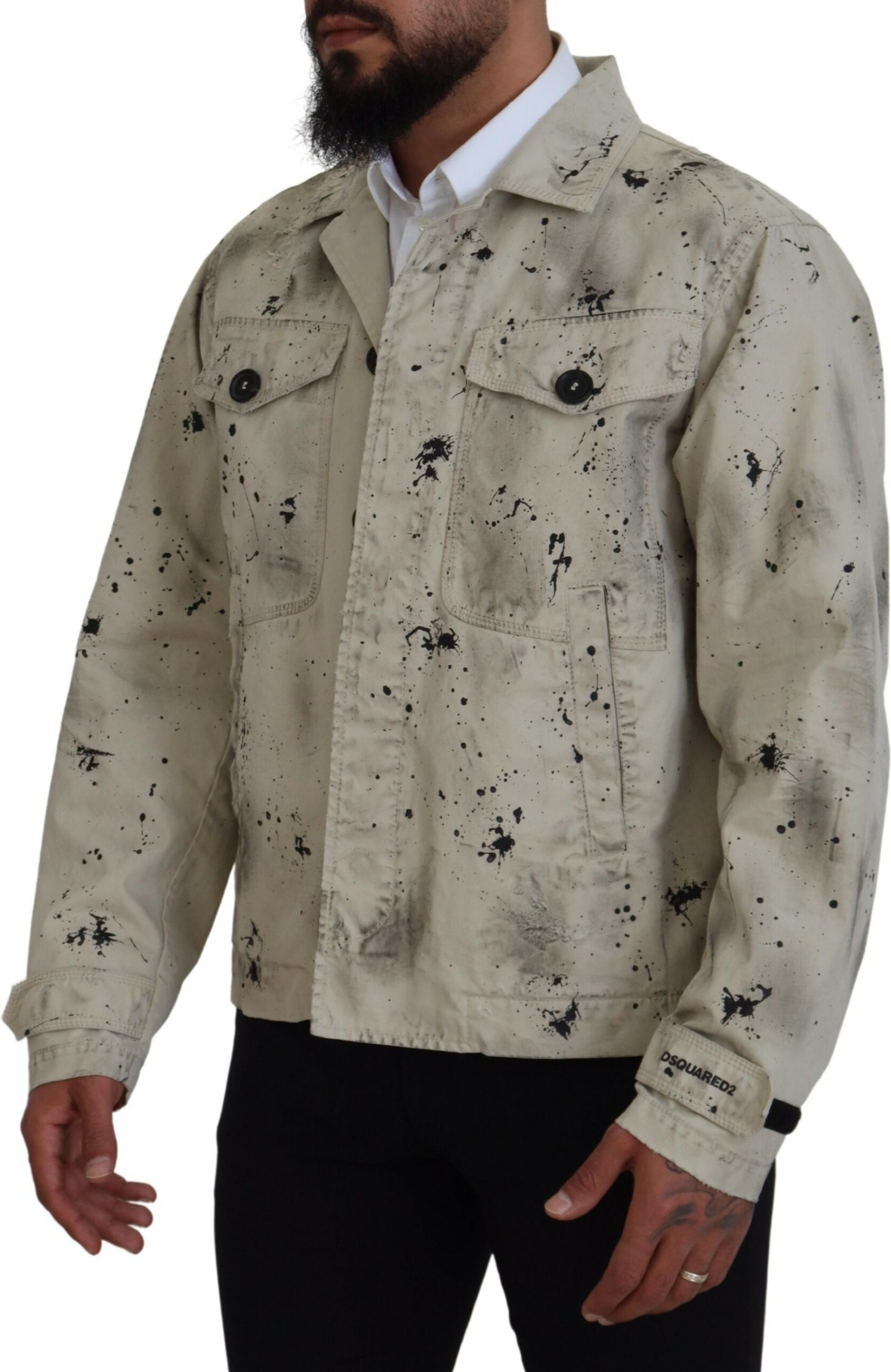 Jacket Dsquared2 Off White Black Splash Print Casual Denim