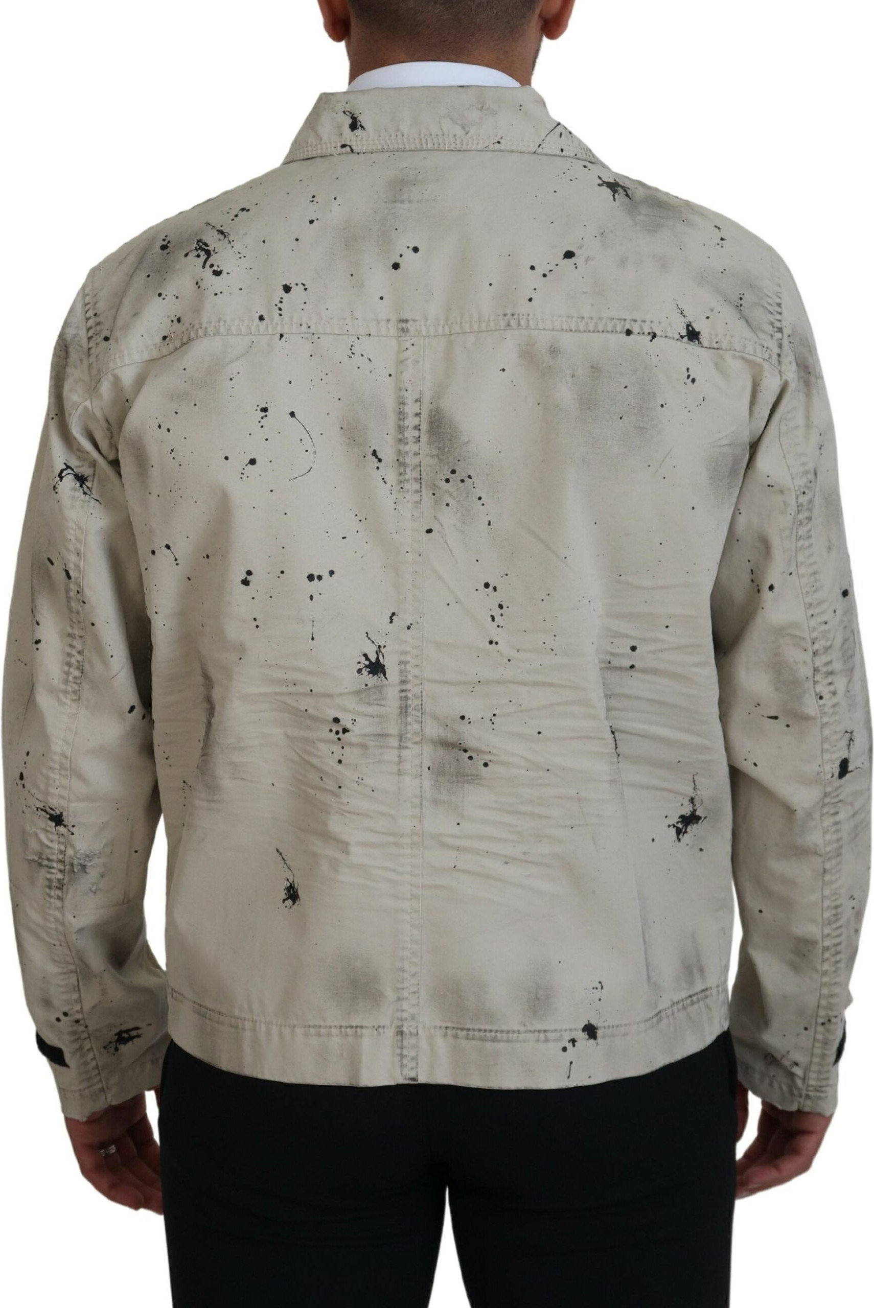Jacket Dsquared2 Off White Black Splash Print Casual Denim