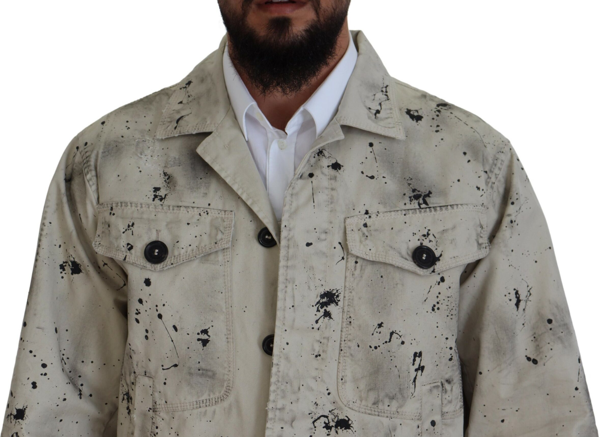 Jacket Dsquared2 Off White Black Splash Print Casual Denim