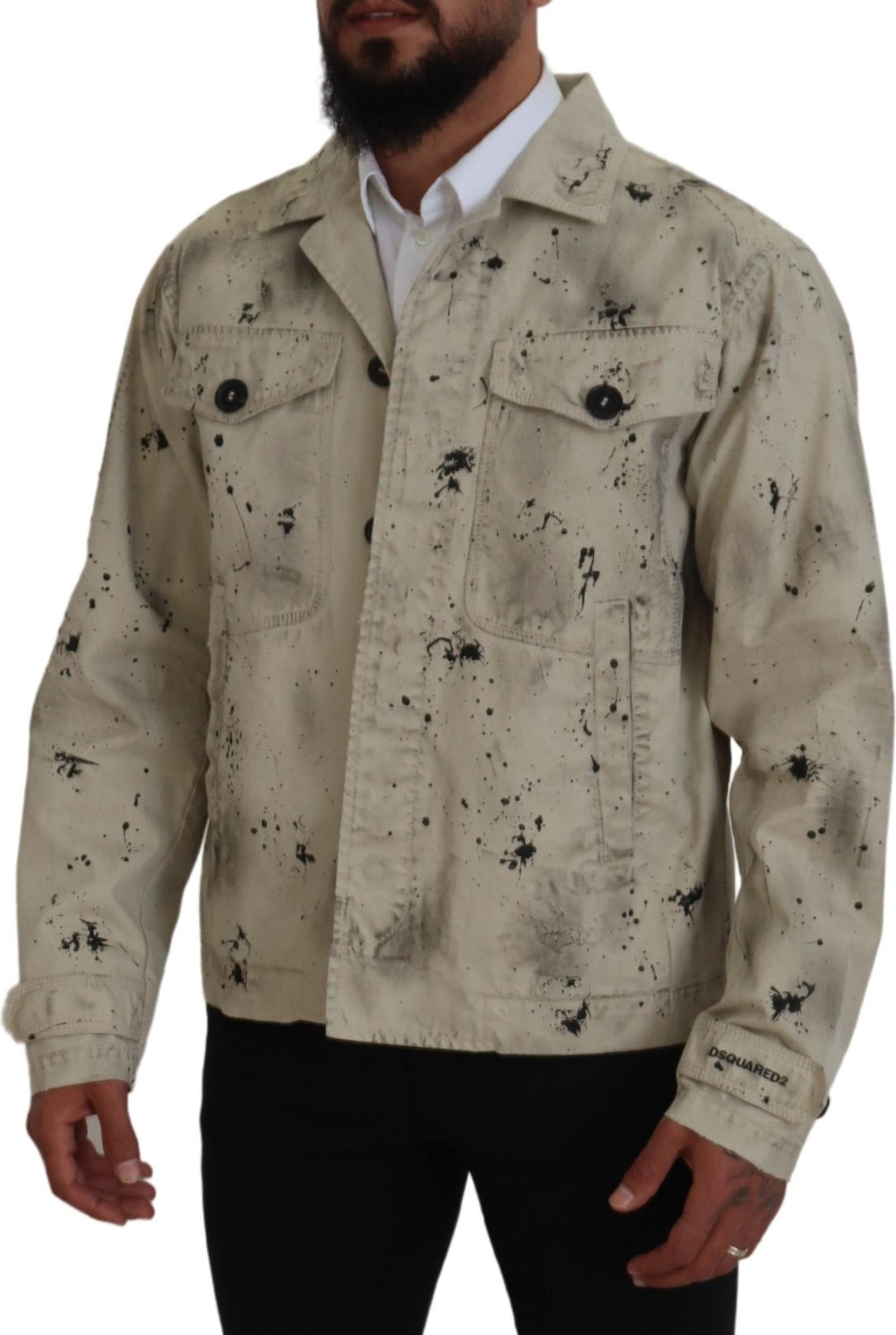 Jacket Dsquared2 Off White Black Splash Print Casual Denim
