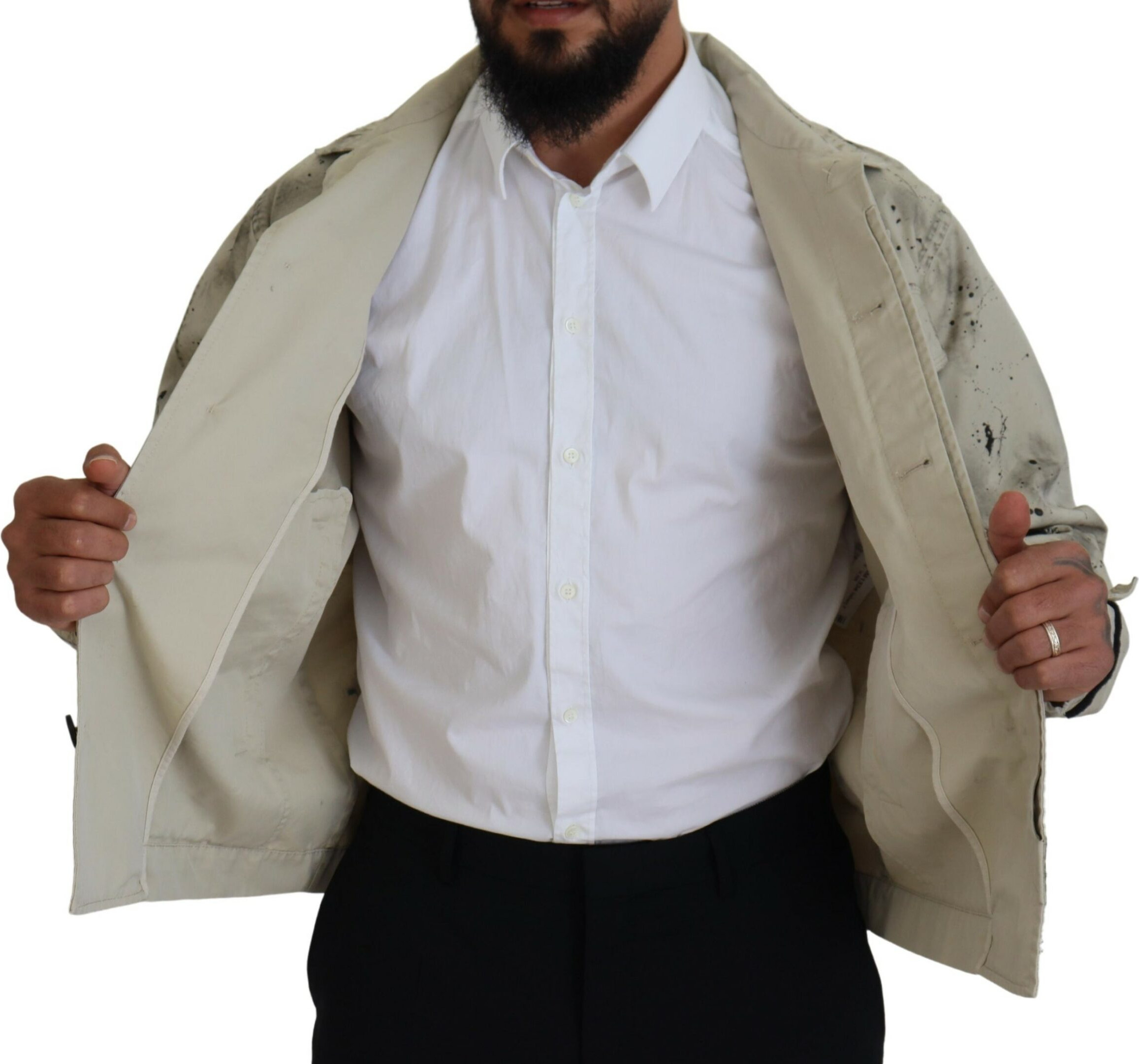 Jacket Dsquared2 Off White Black Splash Print Casual Denim