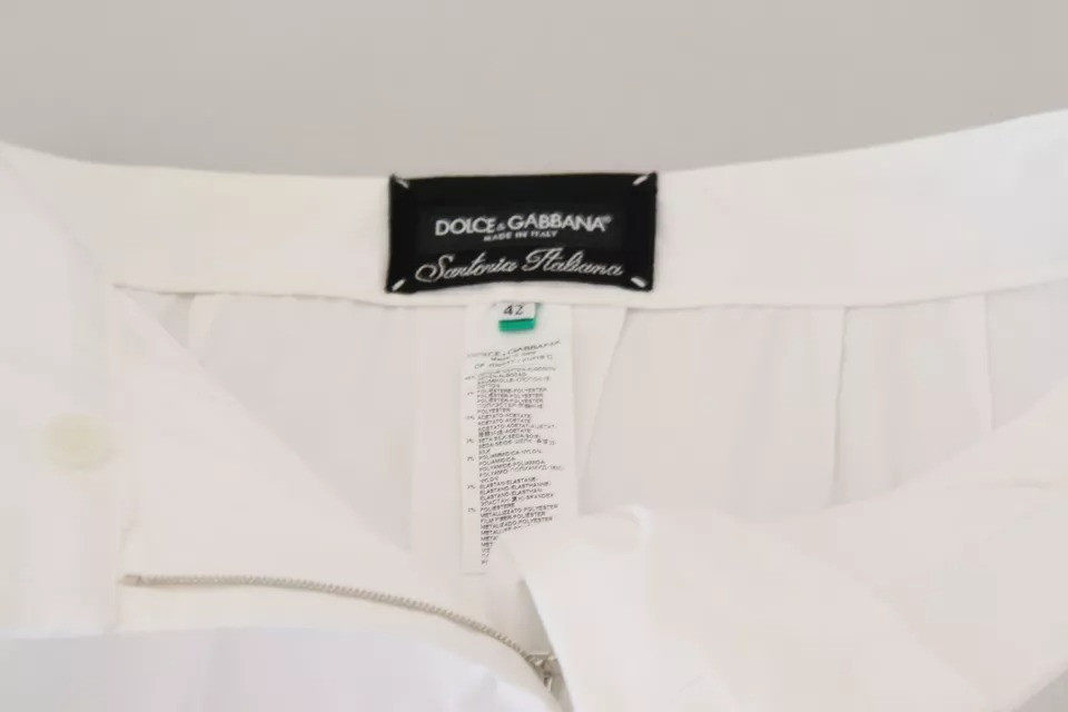 Pants Dolce & Gabbana White Jacquard Cotton Blend Mid Waist