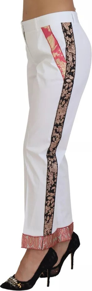 Pants Dolce & Gabbana White Jacquard Cotton Blend Mid Waist