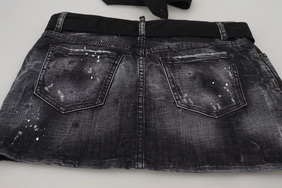 Dsquared2 ochrangli, o'rtacha balandlikdagi denim mini yubka