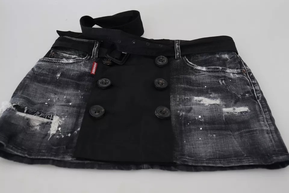 Dsquared2 ochrangli, o'rtacha balandlikdagi denim mini yubka