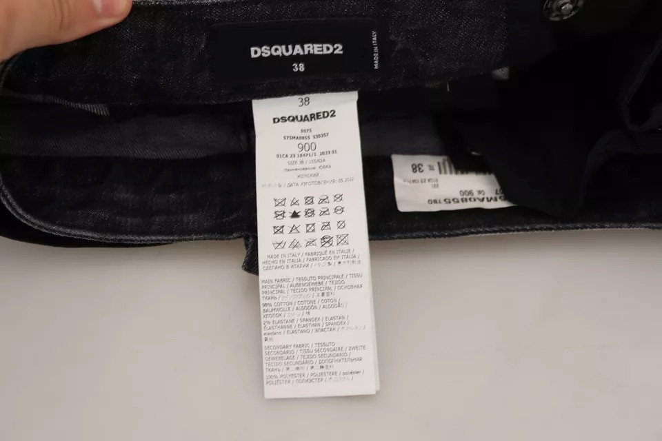 Dsquared2 ochrangli, o'rtacha balandlikdagi denim mini yubka