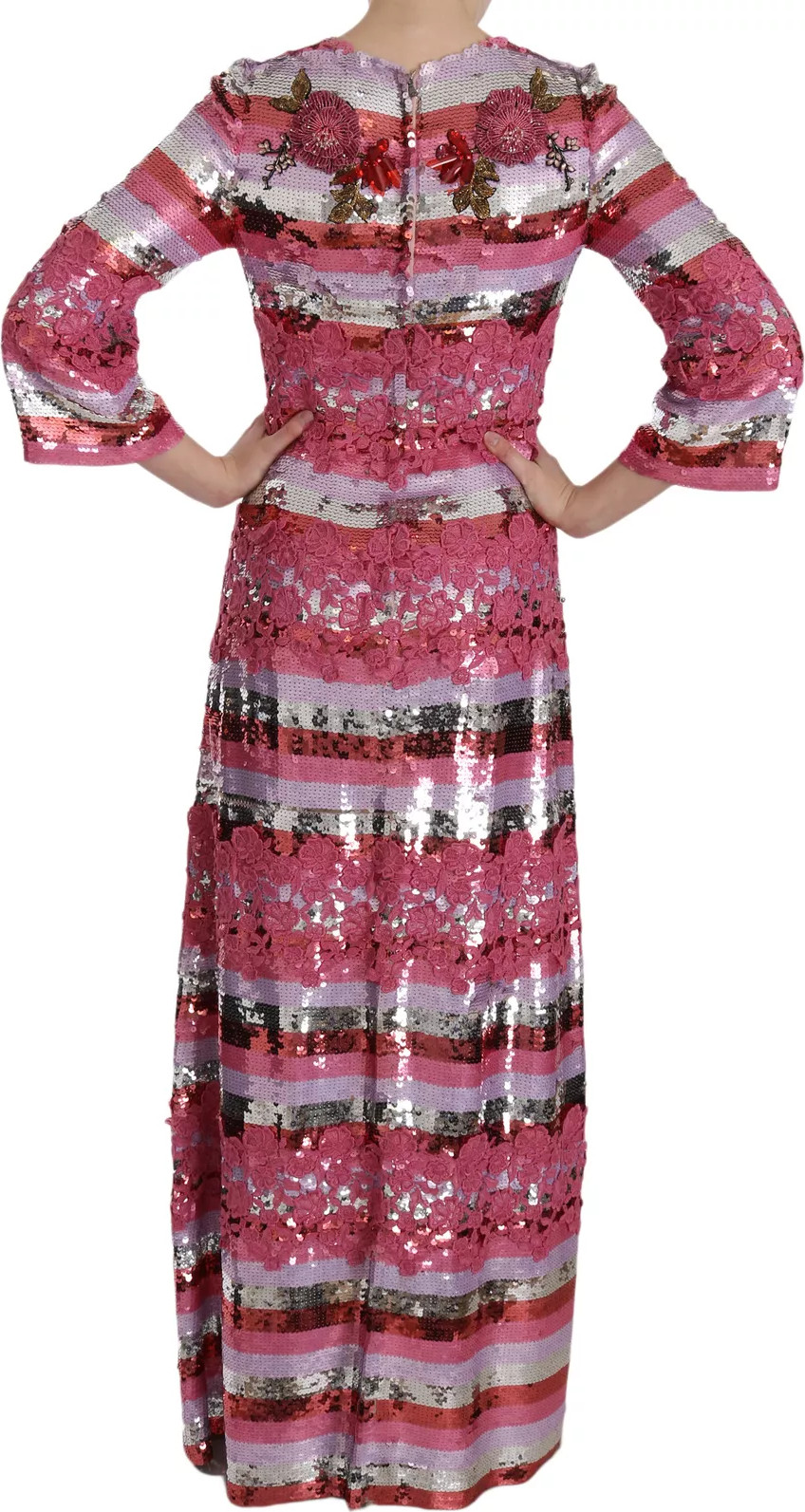 Dress Dolce & Gabbana Pink Floral Sequined Crystal Gown
