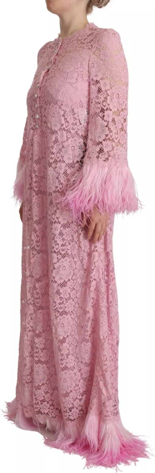Shift Lilac Lace Feathers Long Sleeves Dress Dolce & Gabbana