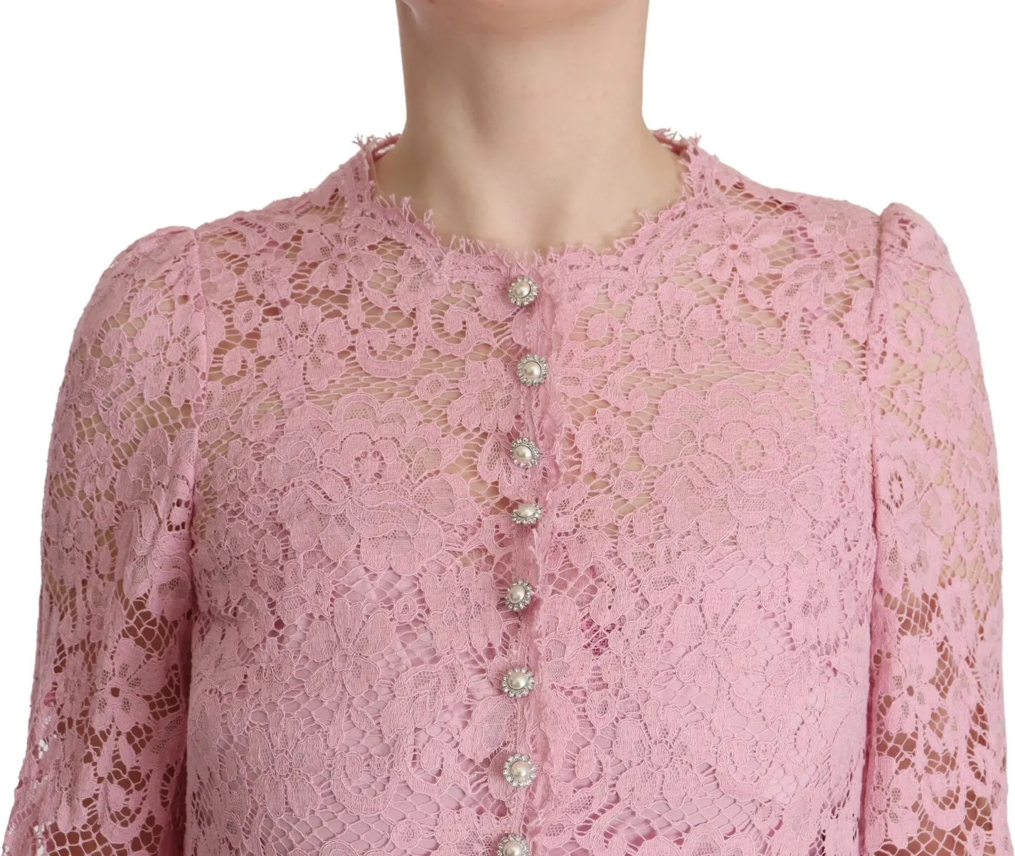 Shift Lilac Lace Feathers Long Sleeves Dress Dolce & Gabbana