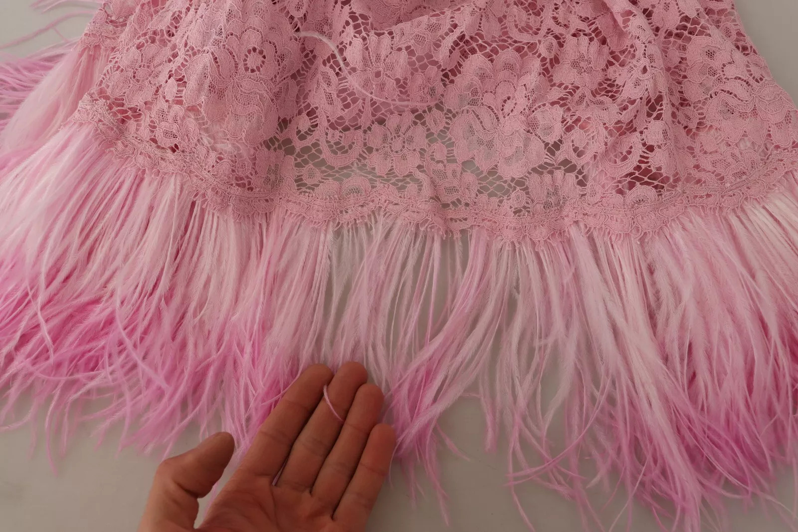 Shift Lilac Lace Feathers Long Sleeves Dress Dolce & Gabbana
