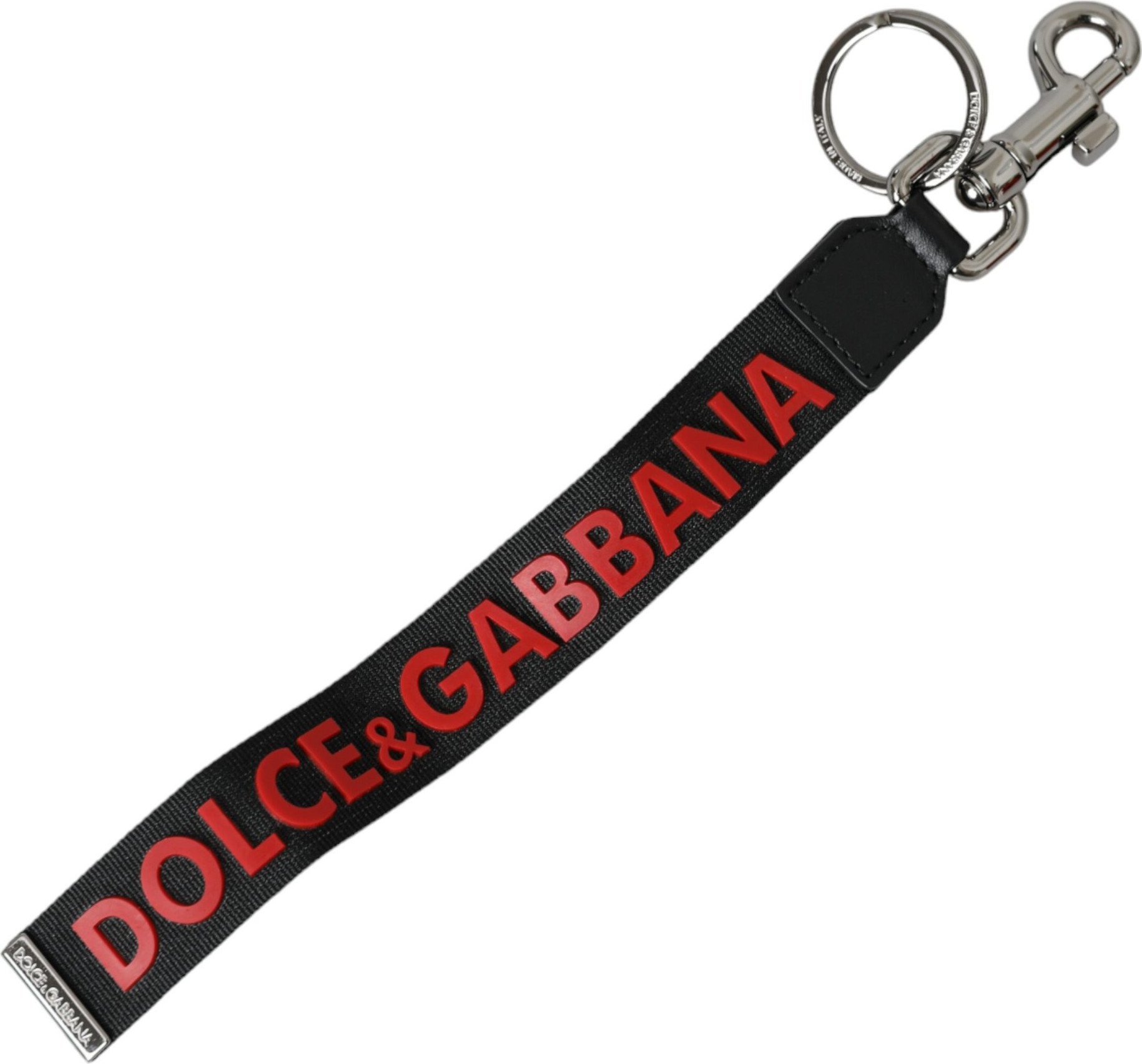 Брелок Dolce & Gabbana Красный резиновый логотип DG с металлической отделкой серебристого цвета