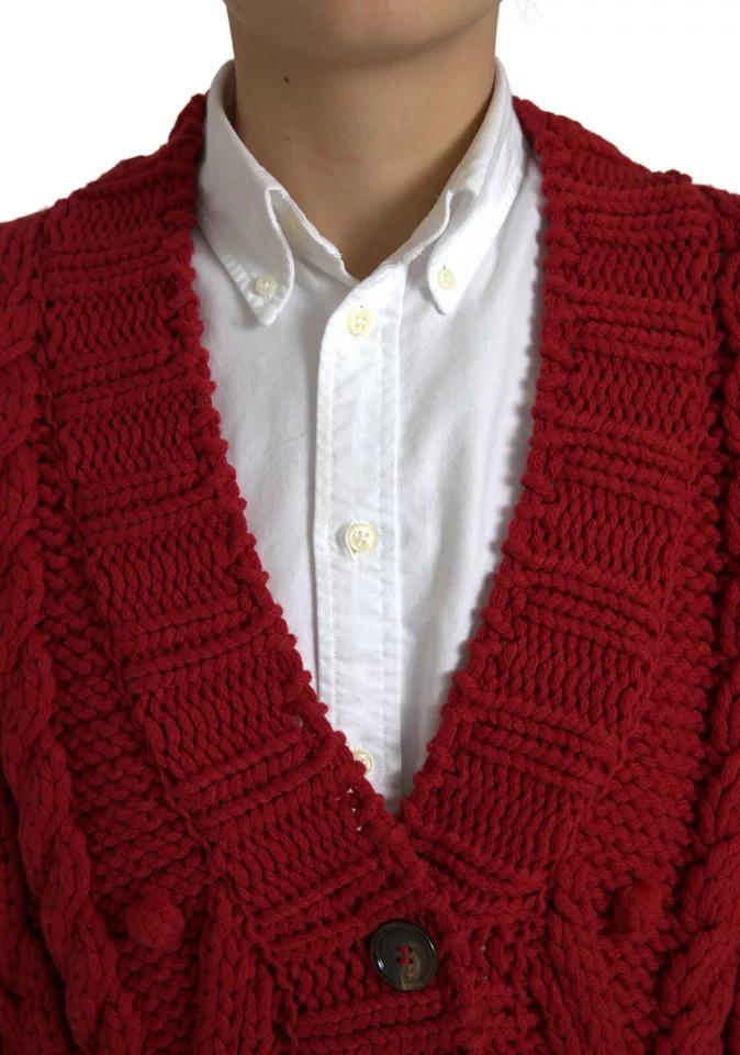 Red Wool Knit Button Down Cardigan Sweater Dolce & Gabbana