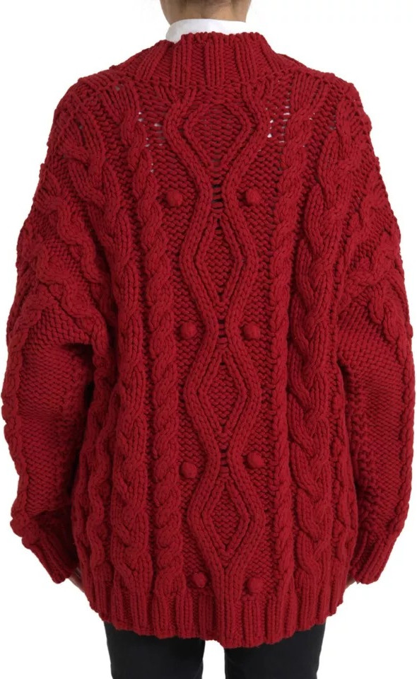 Red Wool Knit Button Down Cardigan Sweater Dolce & Gabbana