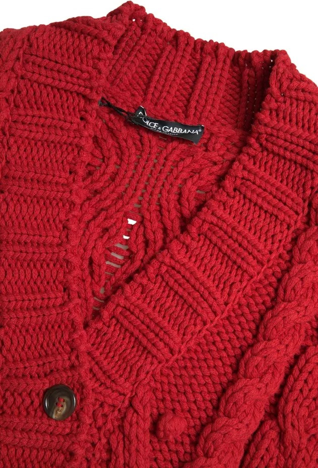Red Wool Knit Button Down Cardigan Sweater Dolce & Gabbana