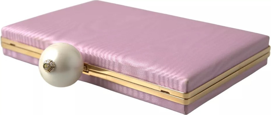 Clutch Dolce & Gabbana Pink Silk Gold Frame Clutch Evening Party Purse Bag