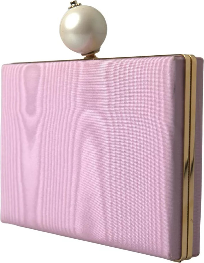 Clutch Dolce & Gabbana Pink Silk Gold Frame Clutch Evening Party Purse Bag