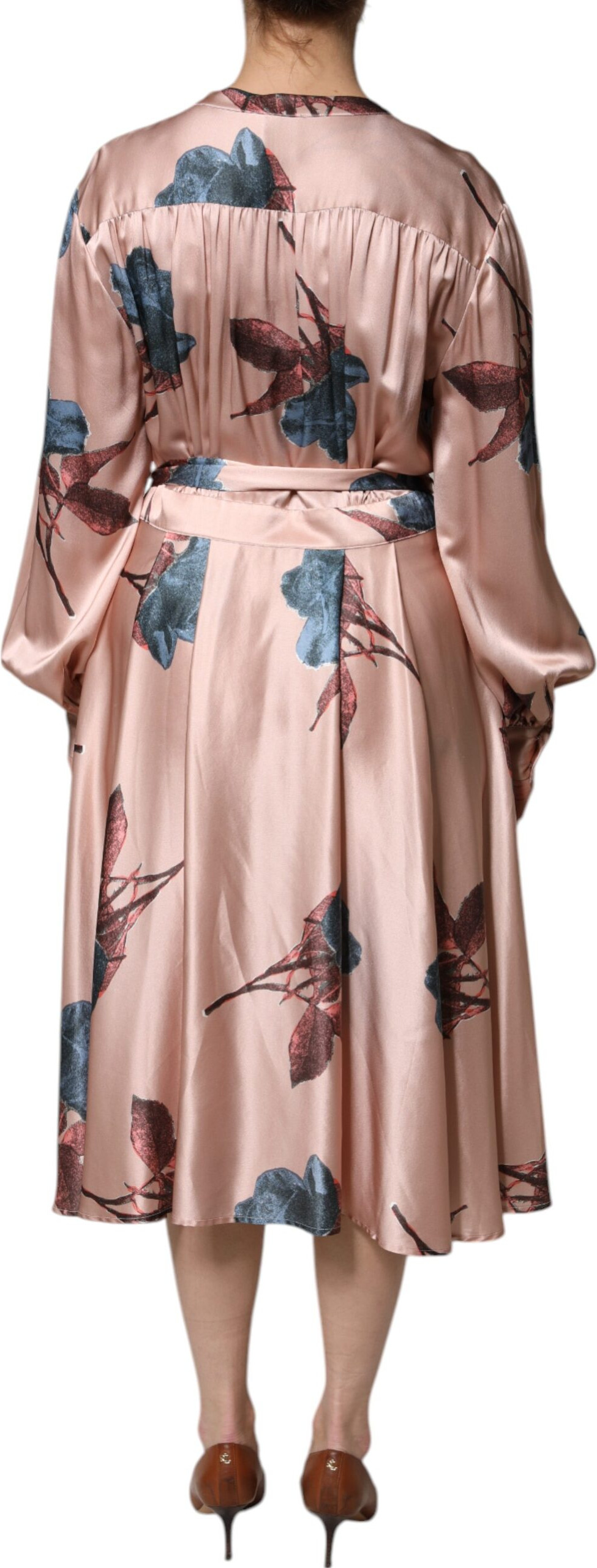 Dress L'Autre Chose Pink Satin Floral Long Sleeves A-line Midi Dress