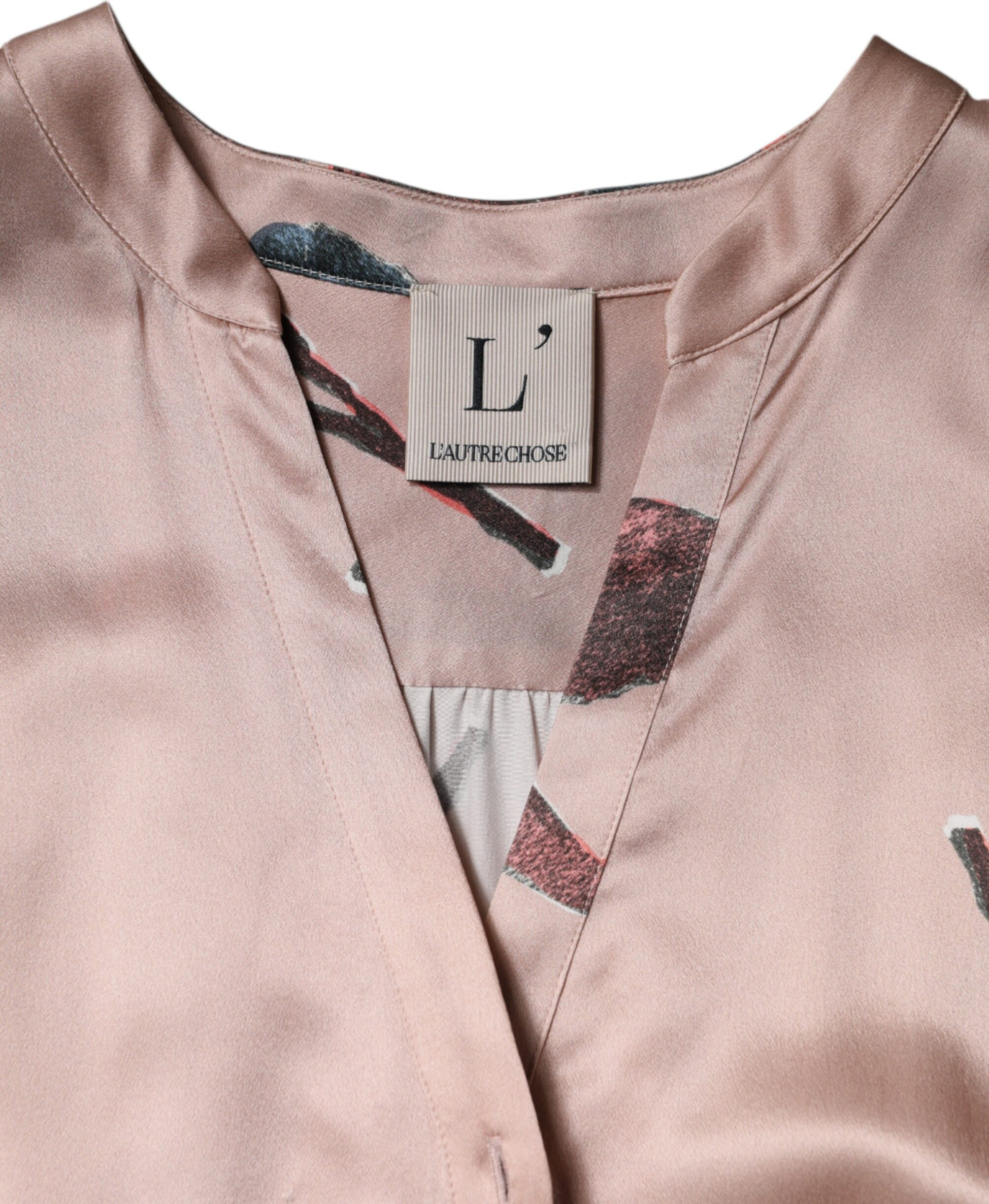 Dress L'Autre Chose Pink Satin Floral Long Sleeves A-line Midi Dress