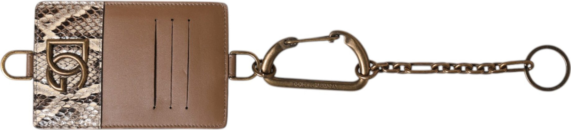 Dolce & Gabbana hamyoni, jigarrang ekzotik charm, karta uchun ushlagich, DG logotipli plastinka