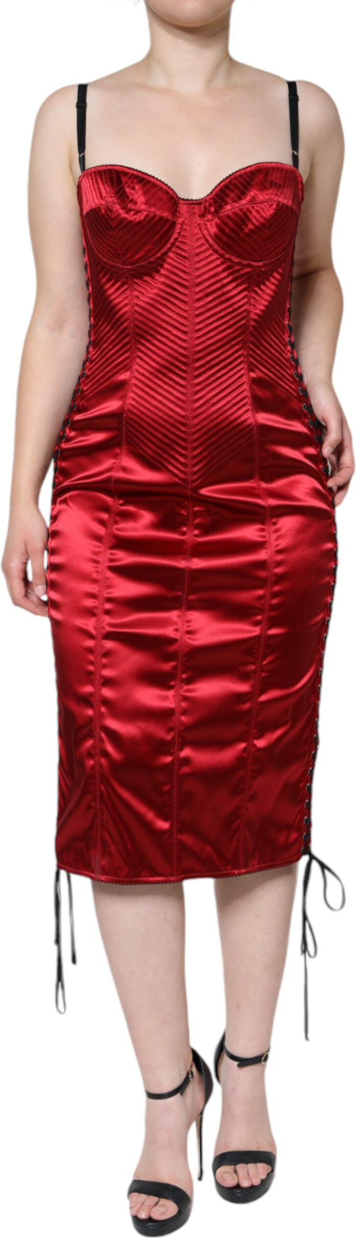 Red Bustier Corset Lace Bodycon Midi Dress Dolce & Gabbana