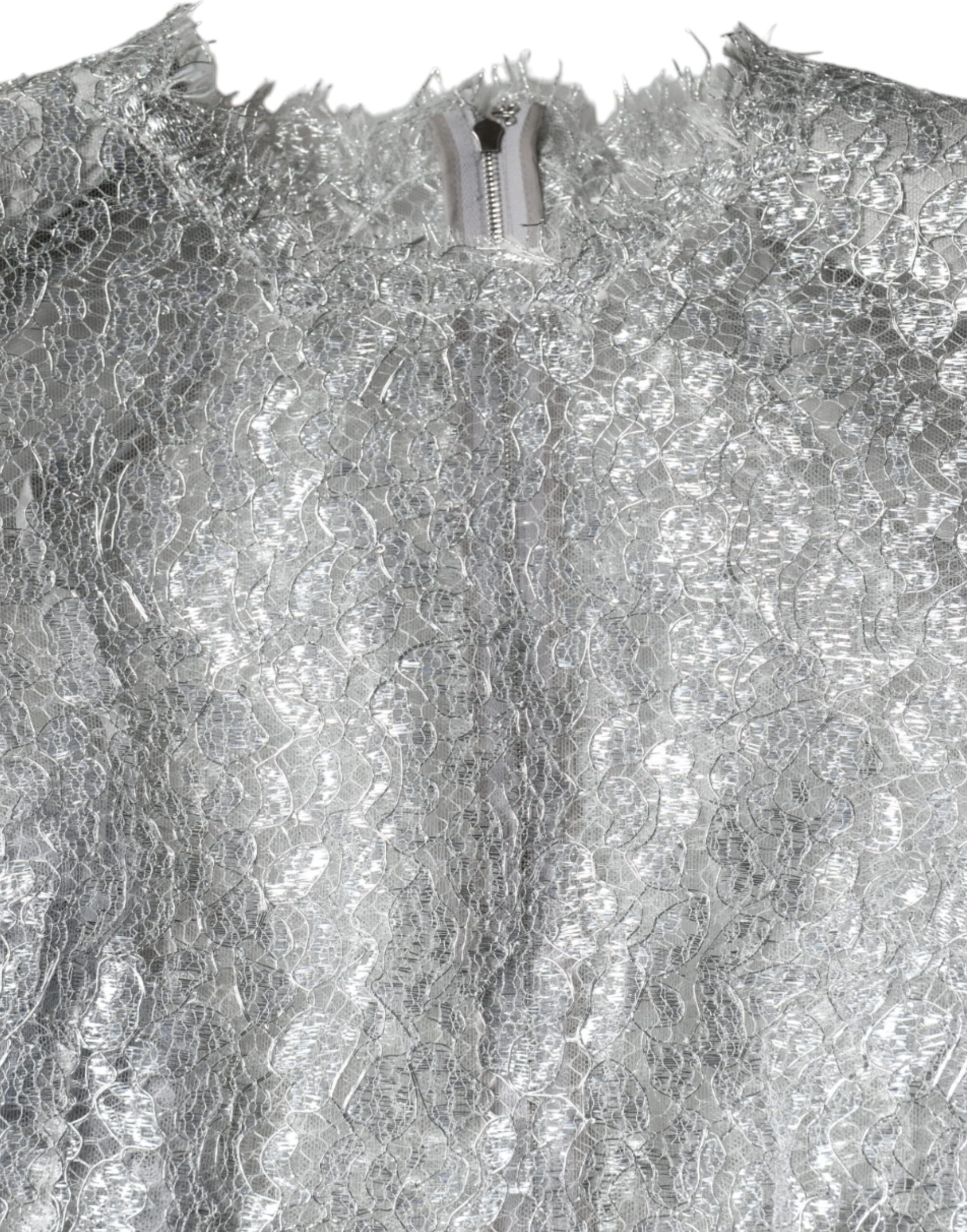 Silver Floral Lace Sheath Midi Dress Dolce & Gabbana