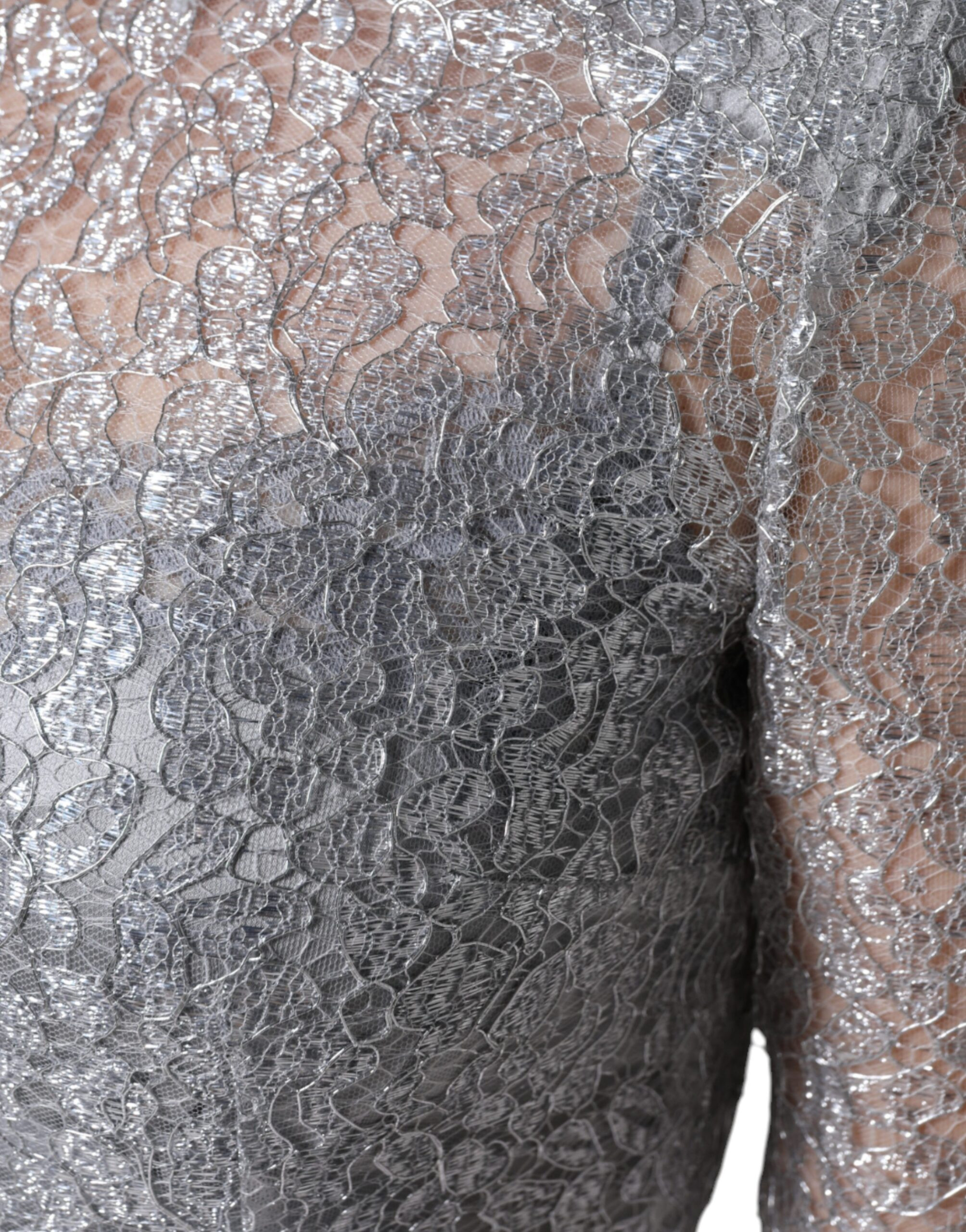 Silver Floral Lace Sheath Midi Dress Dolce & Gabbana