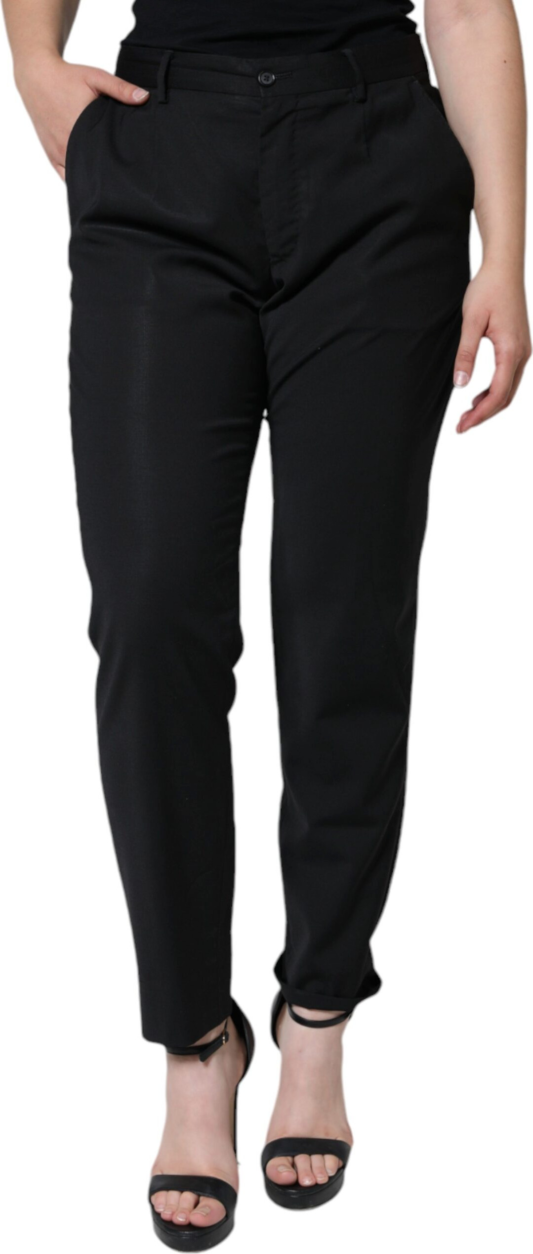 Black Polyester High Waist Tapered Pants Dolce & Gabbana