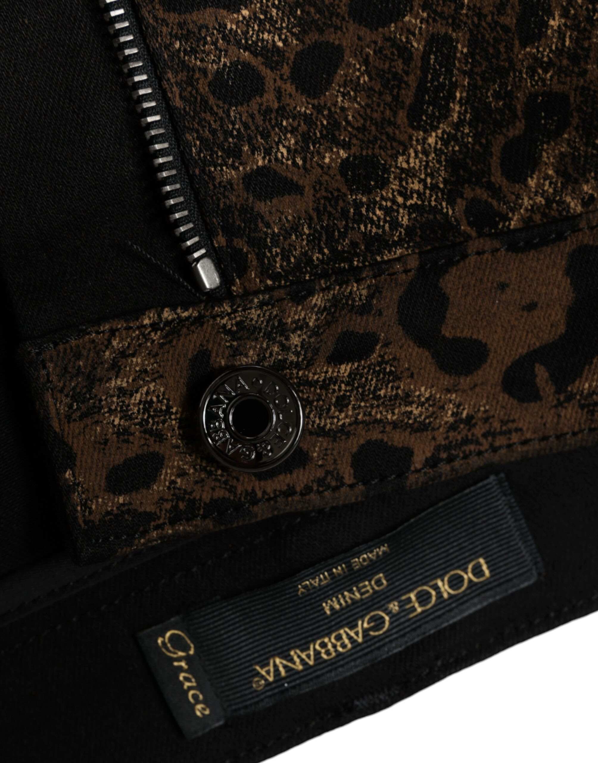 Коричневые джинсы скинни с леопардовым принтом от Dolce & Gabbana