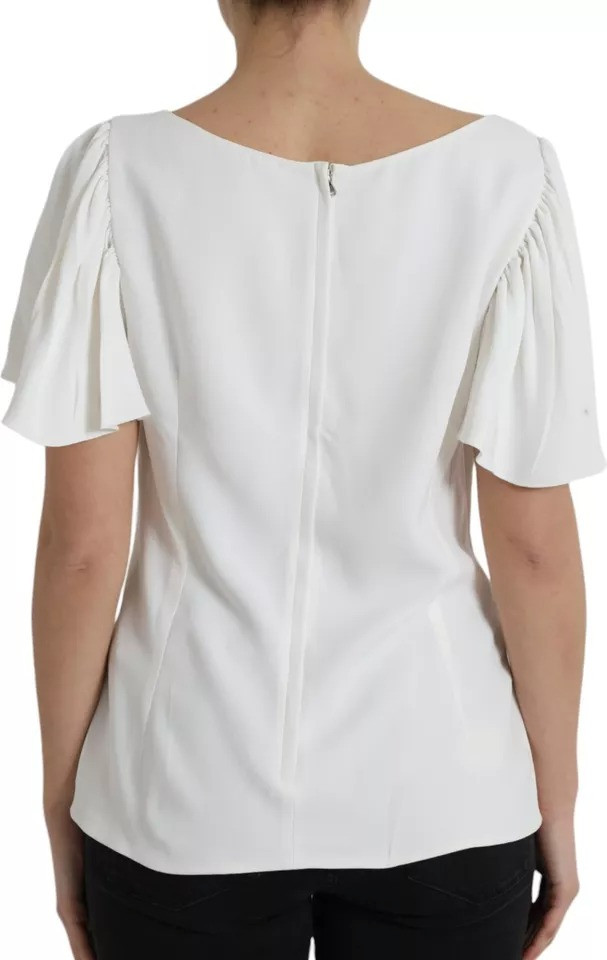 White Viscose Round Neck Short Sleeves Top