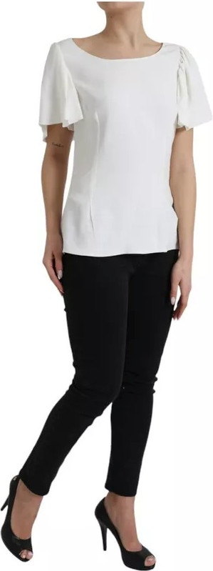 White Viscose Round Neck Short Sleeves Top