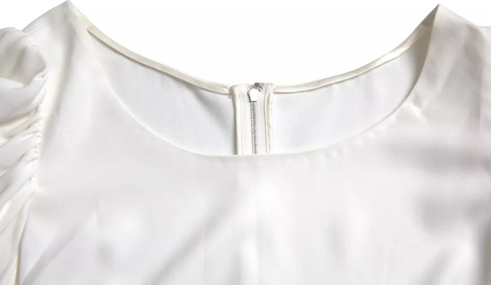 White Viscose Round Neck Short Sleeves Top