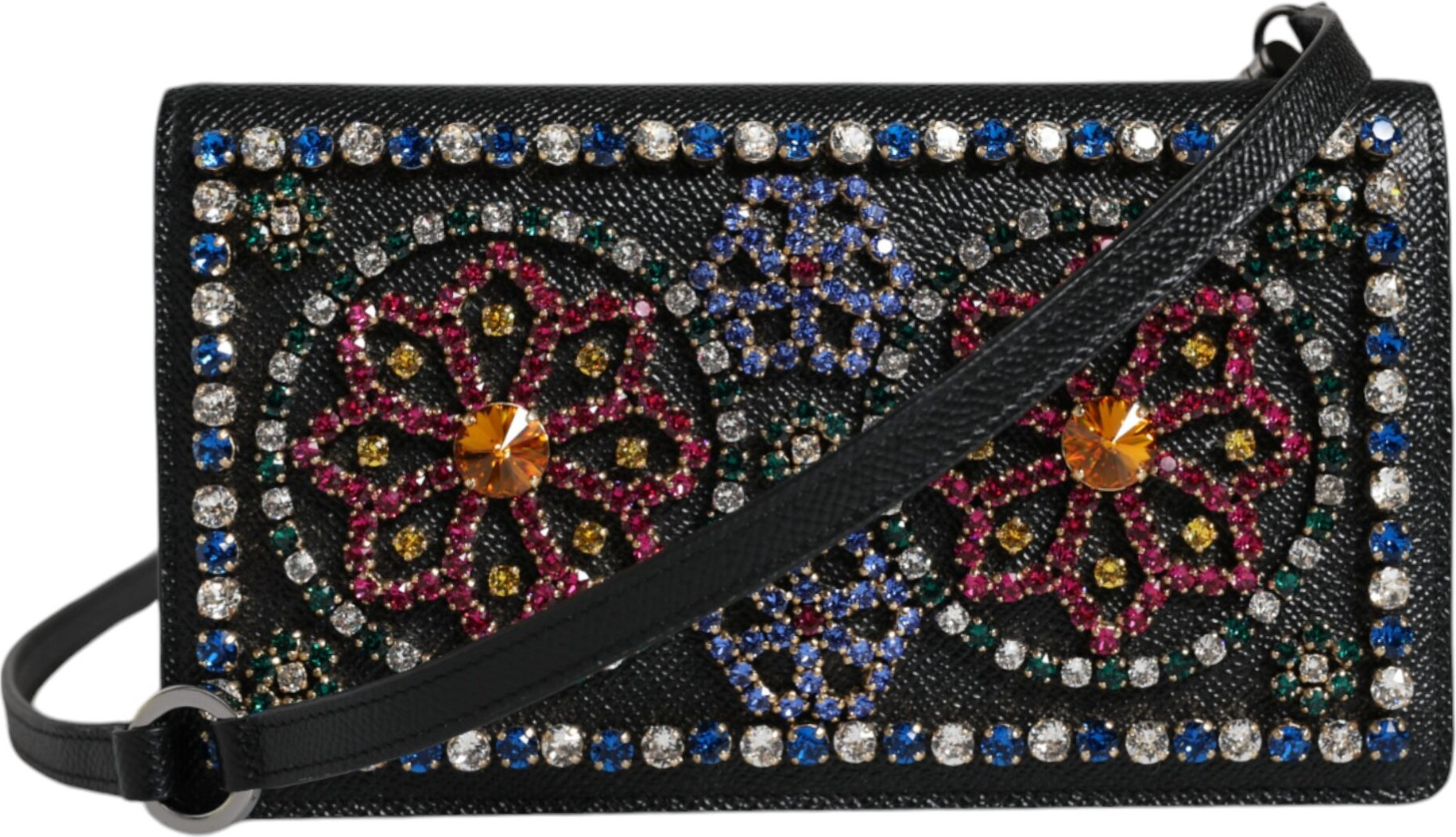 Clutch Bag Dolce & Gabbana Black Leather Crystal Shoulder Crossbody Clutch Bag