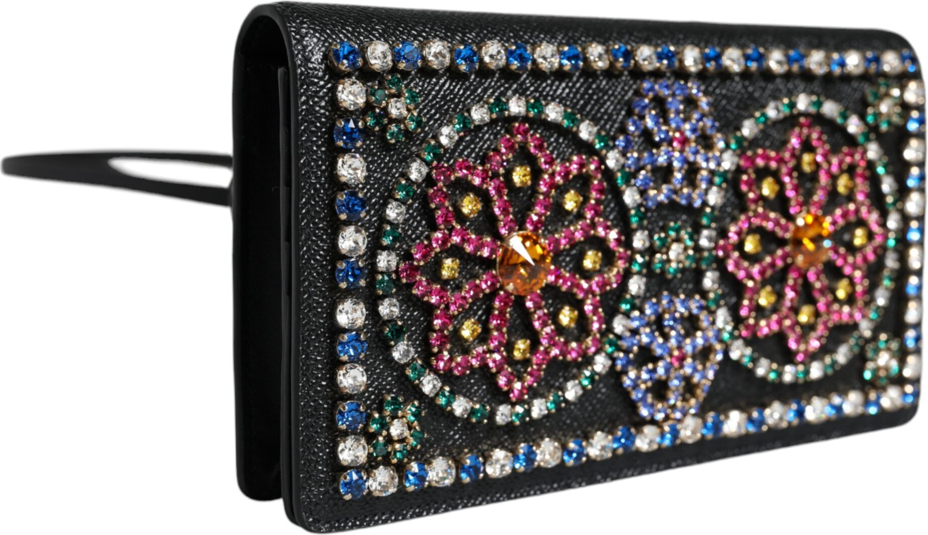 Clutch Bag Dolce & Gabbana Black Leather Crystal Shoulder Crossbody Clutch Bag