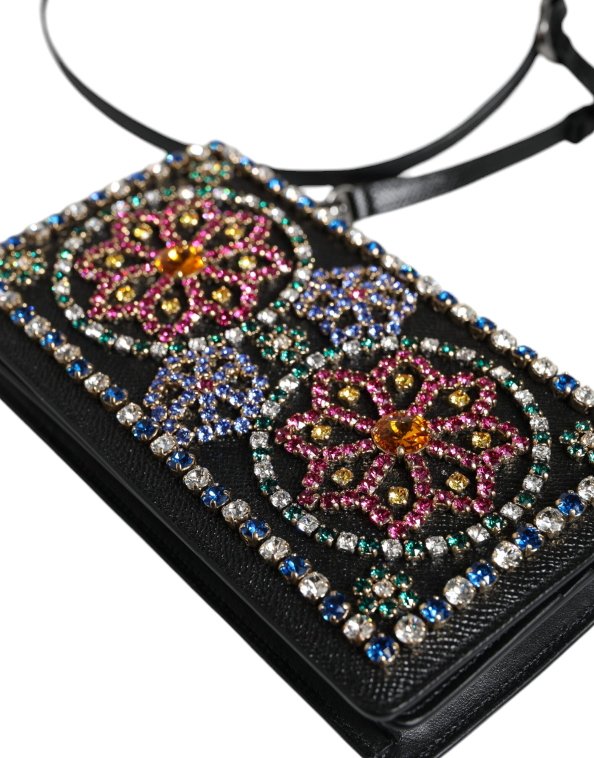 Clutch Bag Dolce & Gabbana Black Leather Crystal Shoulder Crossbody Clutch Bag